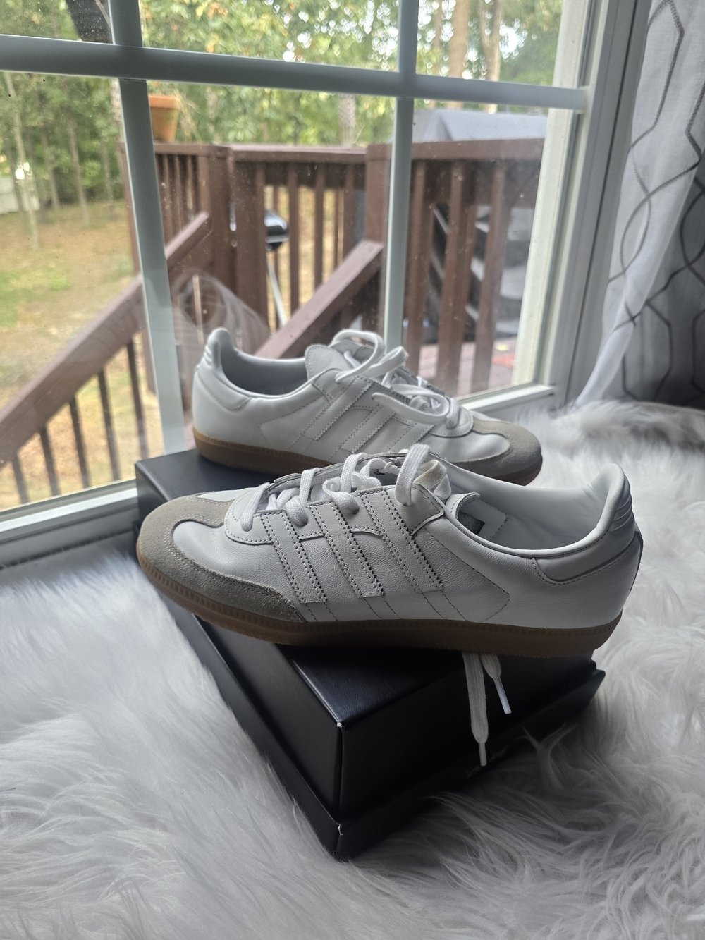 adidas White and Gum Classic Leather Sneakers